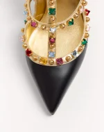 Valentino Rockstud Calfskin Pumps With Cabochon And 100Mm Crystals - Image 3